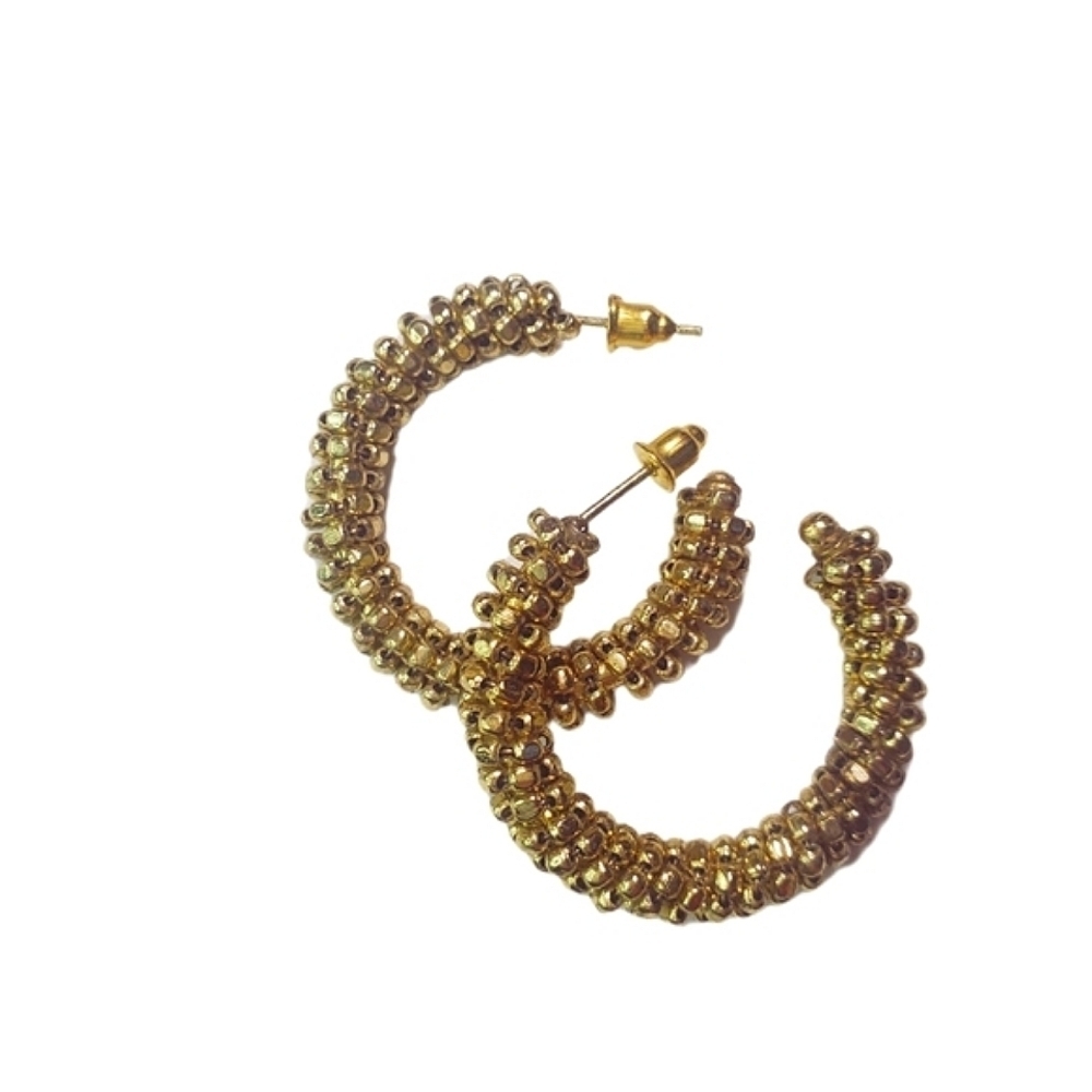 Gold Tone Beaded Cluster Hoop Earrings NEW on Card